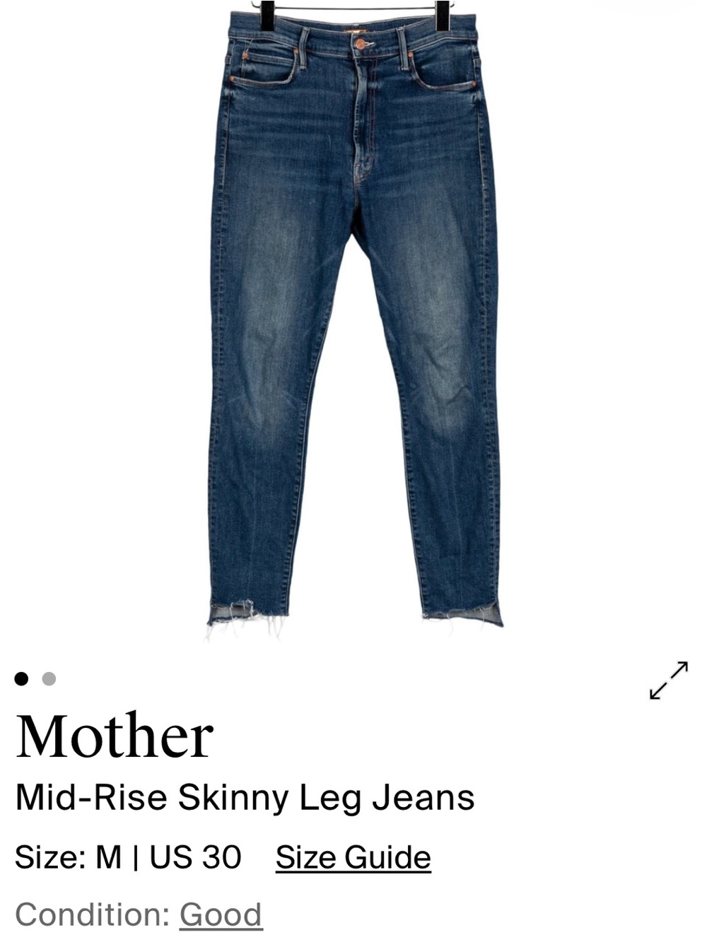 MOTHER Skinny Mid-Rise Jeans in Dark Blue with Raw Hem